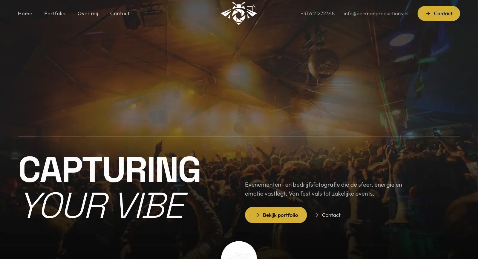 Homepage van de website van Beeman Productions, gemaakt door WebPakket