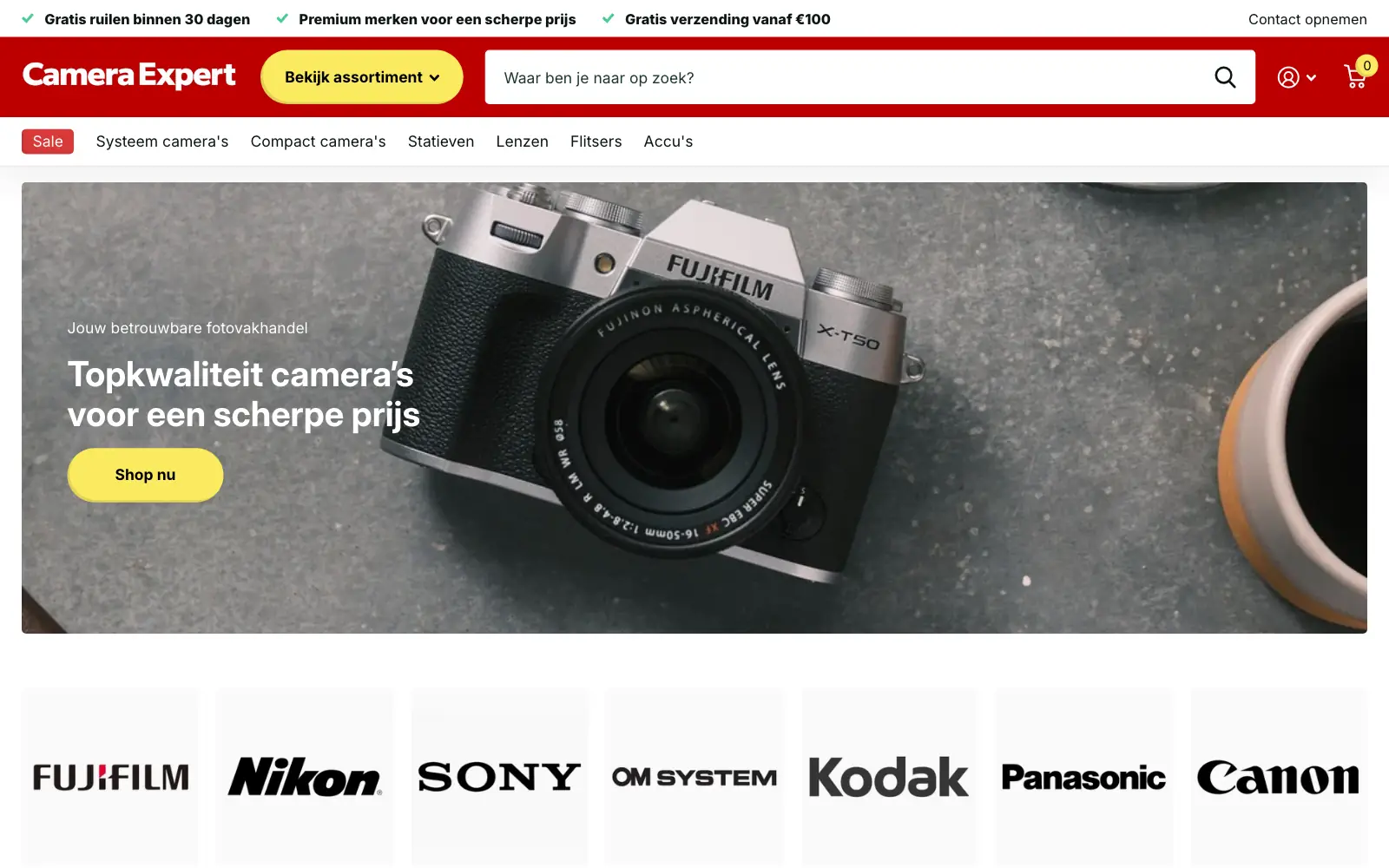 Homepage van de website van Camera Expert, gemaakt door WebPakket