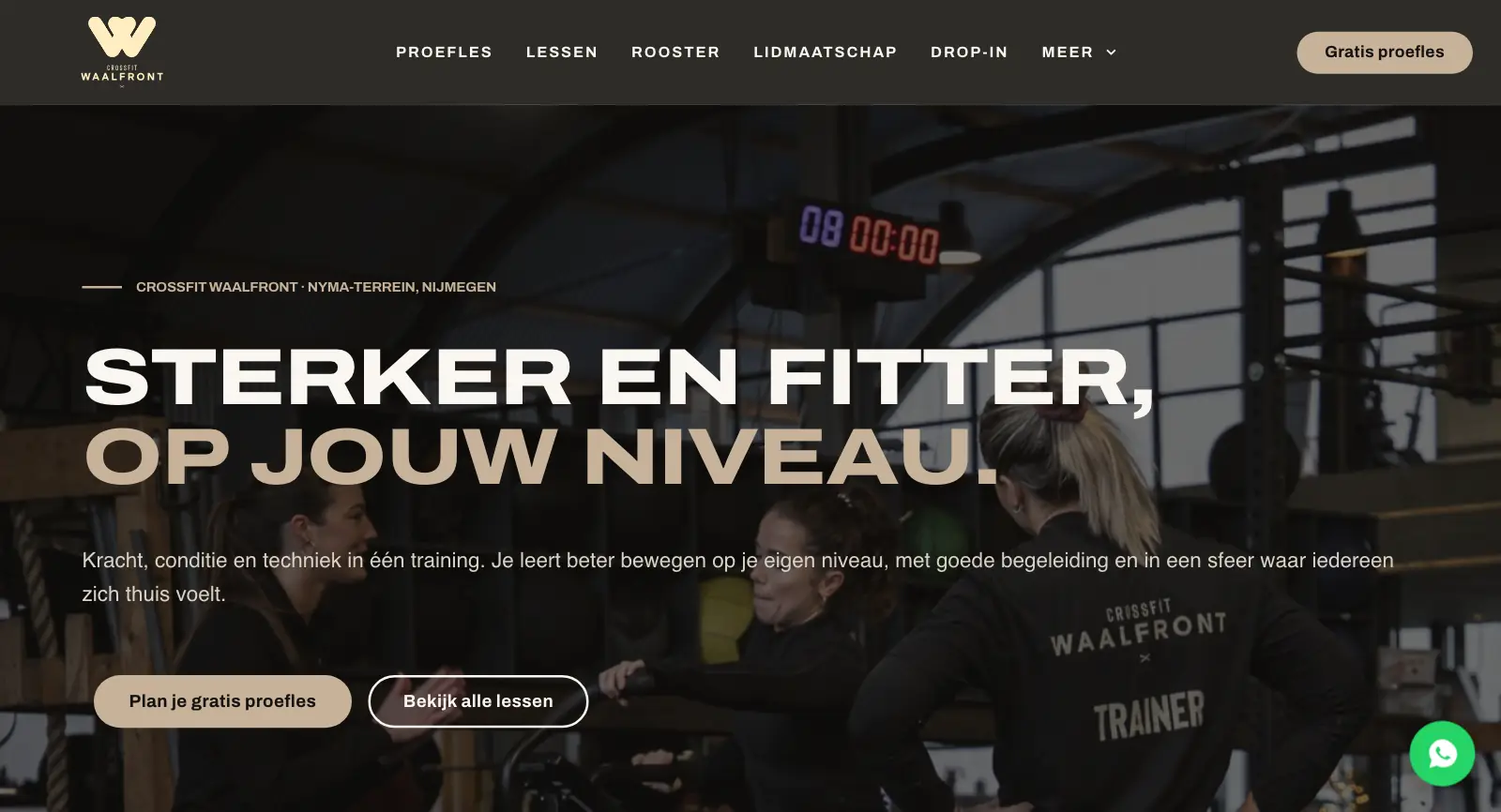 Homepage van de website van CrossFit Waalfront, Nijmegen, gemaakt door WebPakket