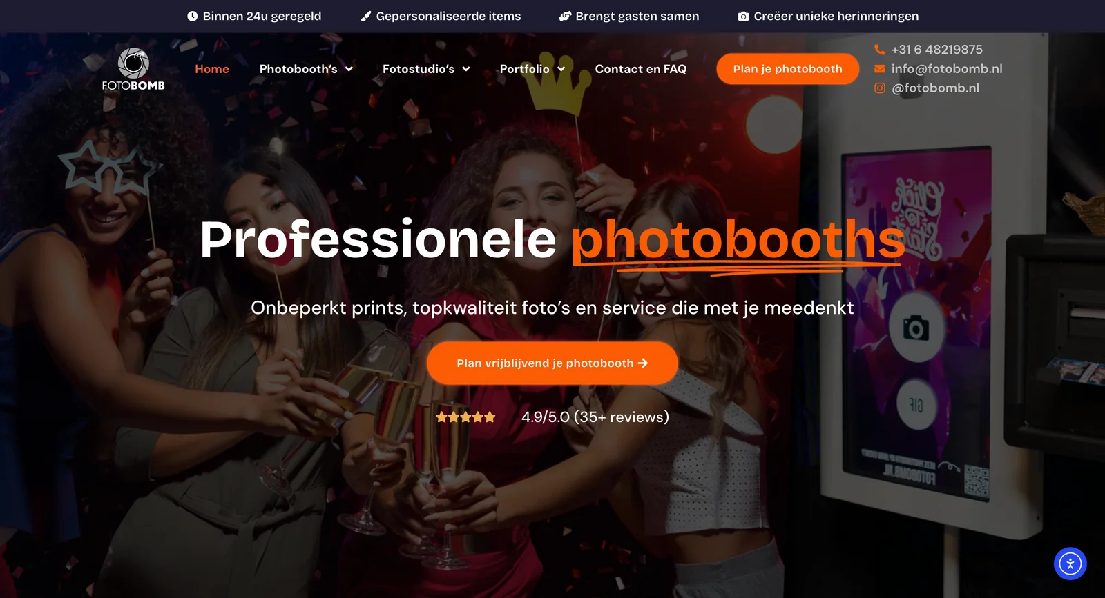 Homepage van de website van Fotobomb, Nijmegen, gemaakt door WebPakket