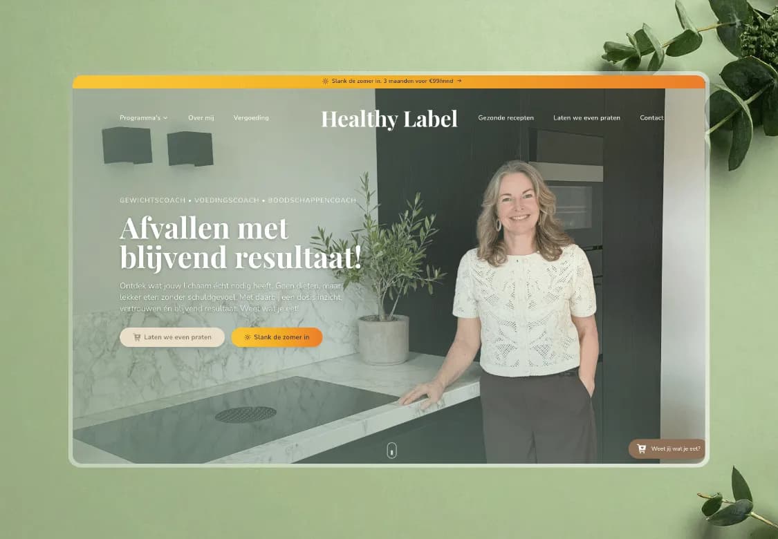 Homepage van de website van Healthy Label, gemaakt door WebPakket