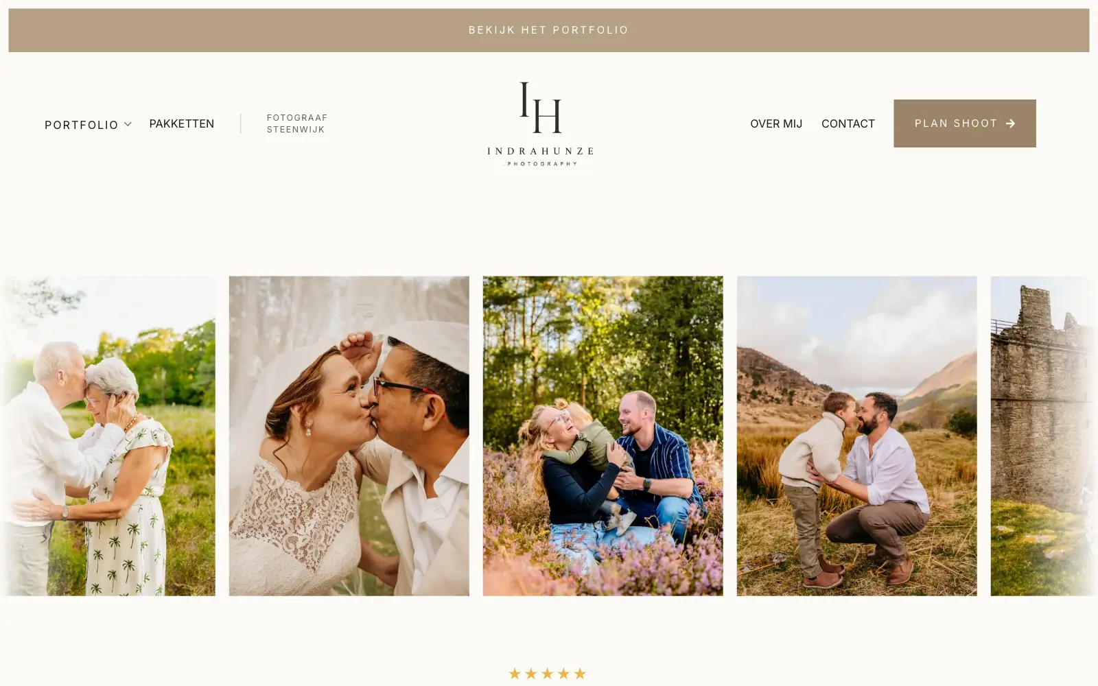 Homepage van de website van Indra Hunze Photography, Steenwijk, gemaakt door WebPakket
