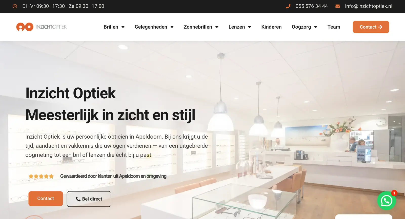 Homepage van de website van Inzicht Optiek, Apeldoorn, gemaakt door WebPakket