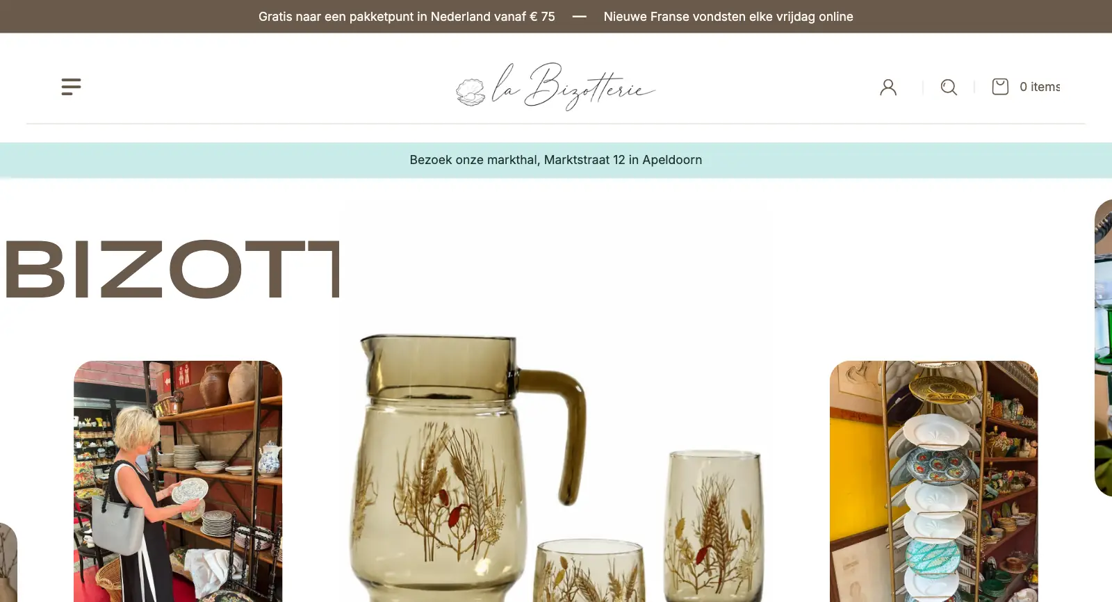 Homepage van de website van La Bizotterie, Apeldoorn, gemaakt door WebPakket