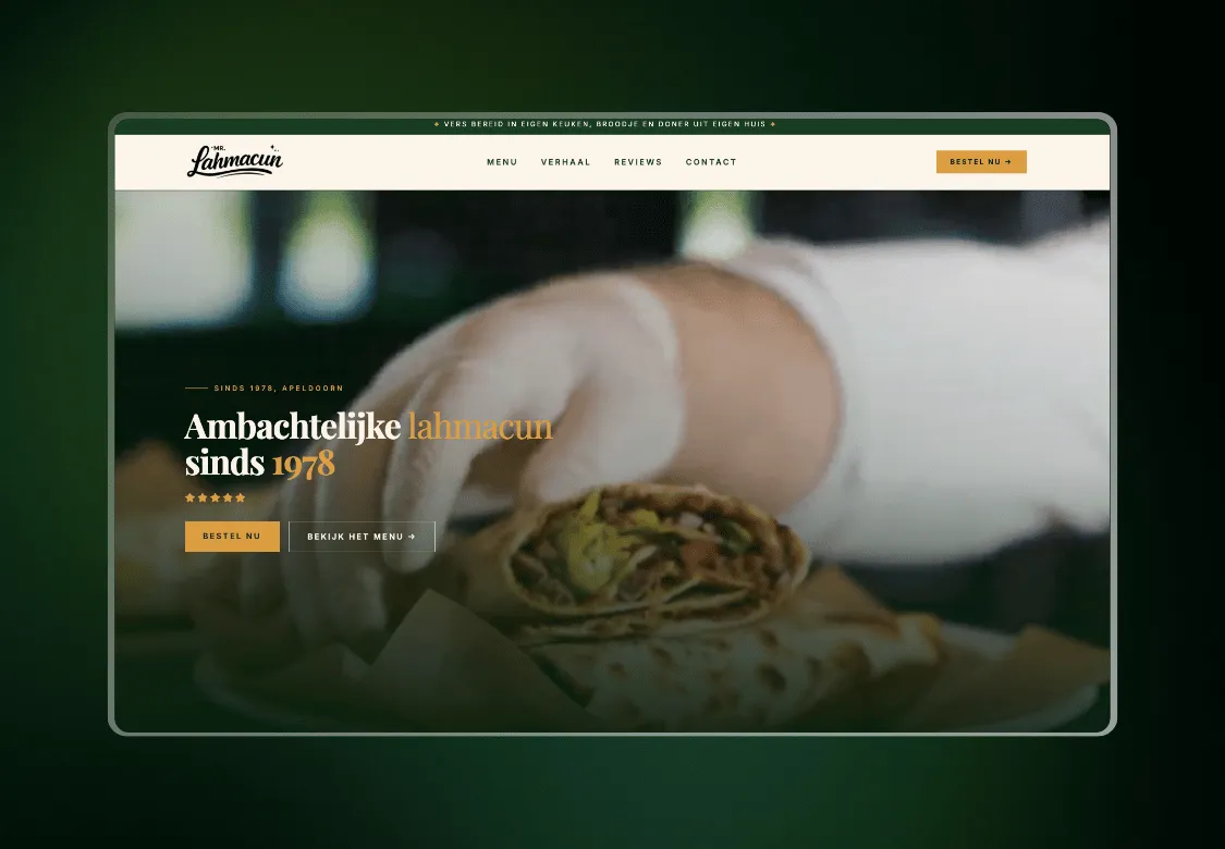 Homepage van de website van Mister Lahmacun, gemaakt door WebPakket