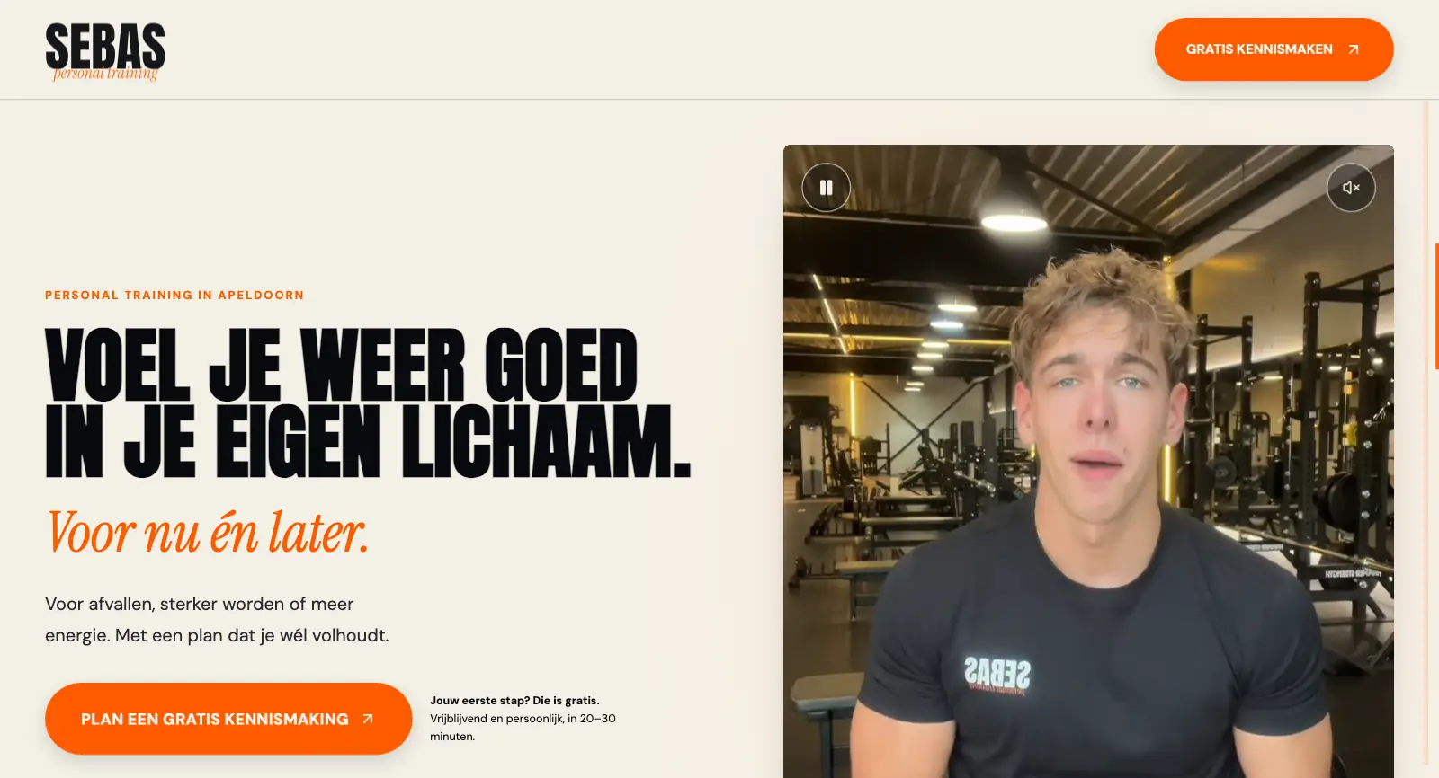 Homepage van de website van Sebas Personal Training, Apeldoorn, gemaakt door WebPakket