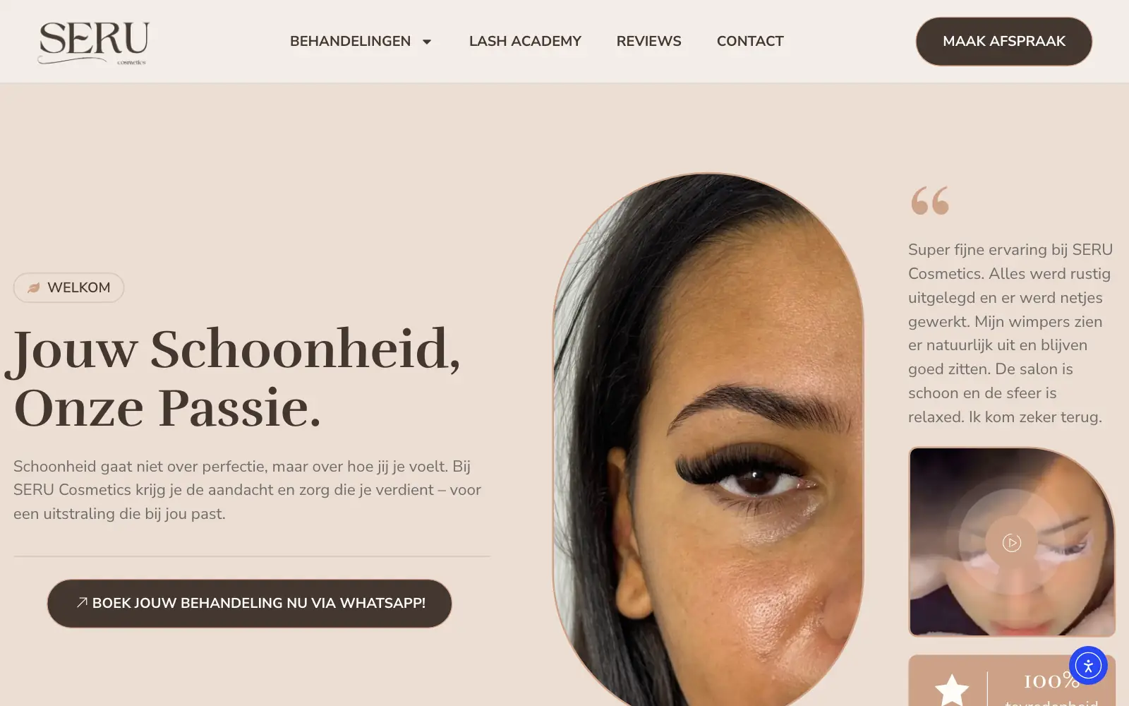 Homepage van de website van Seru Cosmetics, Nijmegen, gemaakt door WebPakket